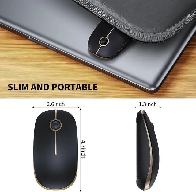Alt view image 7 of 7 - Wireless Mouse Vssoplor 2.4G Slim Portable Computer Mice with Nano Receiver for Notebook PC Laptop Computer-Black and Gold