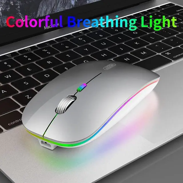 Alt view image 2 of 7 - LED Wireless Mouse Uiosmuph G12 Slim Rechargeable Wireless Silent Mouse 2.4G Portable USB Optical Wireless Computer Mice with USB Receiver and Type C Adapter (Silver)