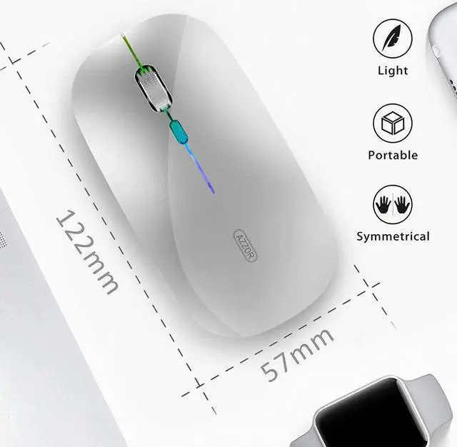 Alt view image 6 of 7 - LED Wireless Mouse Uiosmuph G12 Slim Rechargeable Wireless Silent Mouse 2.4G Portable USB Optical Wireless Computer Mice with USB Receiver and Type C Adapter (Silver)