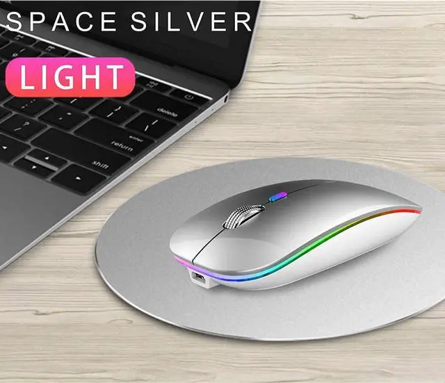 Alt view image 7 of 7 - LED Wireless Mouse Uiosmuph G12 Slim Rechargeable Wireless Silent Mouse 2.4G Portable USB Optical Wireless Computer Mice with USB Receiver and Type C Adapter (Silver)