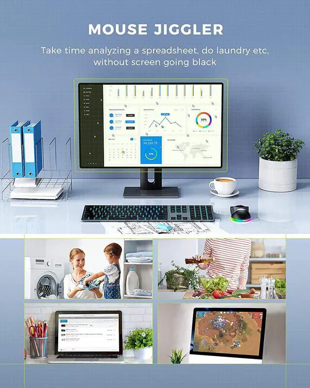 Alt view image 3 of 7 - PEIOUS Wireless Mouse, Jiggler Mouse for Laptop - LED Mouse Rechargeable Computer Mice Mouse Mover Undetectable Random Movement with On/Off Button Keeps Computer Awake - Black&Grey