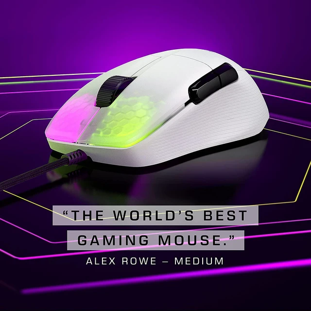 Alt view image 4 of 7 - ROCCAT Kone Pro Lightweight Ergonomic Performance PC Gaming Mouse with 19K DPI Optical Sensor, Aluminum Titan Wheel Pro, & AIMO RGB Lighting - White