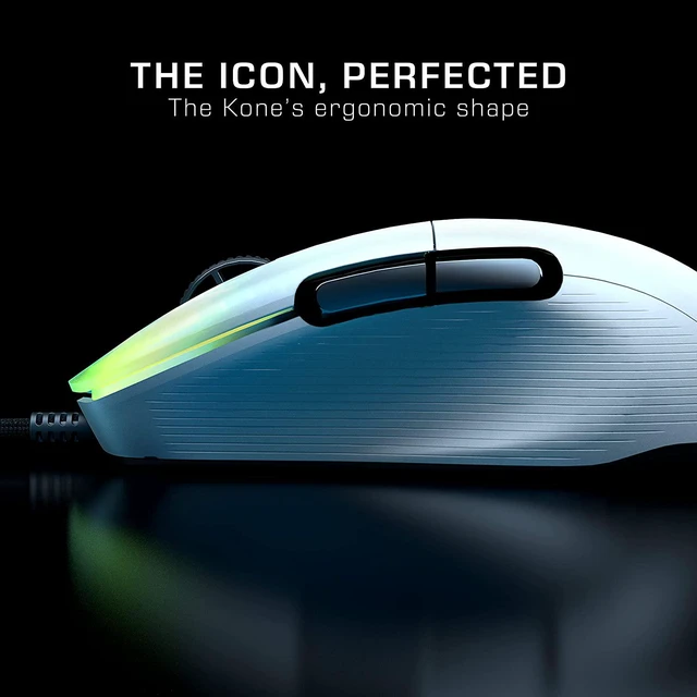 Alt view image 5 of 7 - ROCCAT Kone Pro Lightweight Ergonomic Performance PC Gaming Mouse with 19K DPI Optical Sensor, Aluminum Titan Wheel Pro, & AIMO RGB Lighting - White