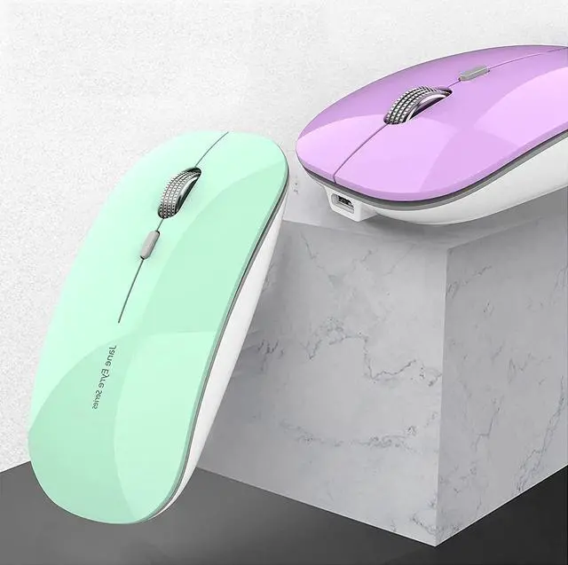 Alt view image 5 of 7 - Q5 Slim Rechargeable Wireless Mouse, 2.4G Portable Optical Silent Ultra Thin Wireless Computer Mouse with USB Receiver and Type C Adapter, Compatible with PC, Laptop, Desktop (Mint Green)