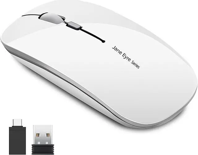 Main image of Q5 Slim Rechargeable Wireless Mouse, 2.4G Portable Optical Silent Ultra Thin Wireless Computer Mouse with USB Receiver and Type C Adapter, Compatible with PC, Laptop, Notebook, Desktop White