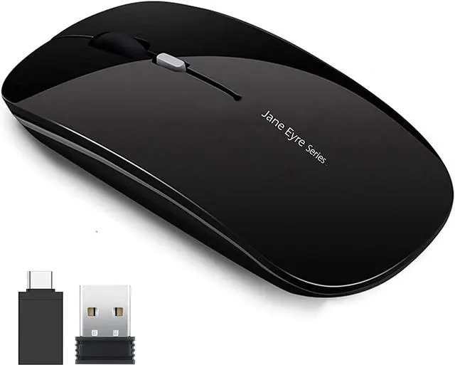 Main image of Q5 Slim Rechargeable Wireless Mouse, 2.4G Portable Optical Silent Ultra Thin Wireless Computer Mouse with USB Receiver and Type C Adapter, Compatible with PC, Laptop, Notebook, Desktop Black