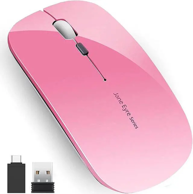 Main image of Q5 Slim Rechargeable Wireless Mouse, 2.4G Portable Optical Silent Ultra Thin Wireless Computer Mouse with USB Receiver and Type C Adapter, Compatible with PC, Laptop, Desktop (Pink)