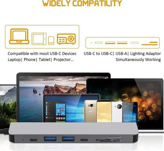 Alt view image 4 of 4 - USB C Hub, 7 in 1 USB C Hub Multiport Adapter with HDMI 4K@60hz Output, Power Delivery Type C Charging 7 Port Hub, USB Hub with SD Card Reader, 3.0 USB C Hub for Mac MacBook Pro XPS Surface Pro