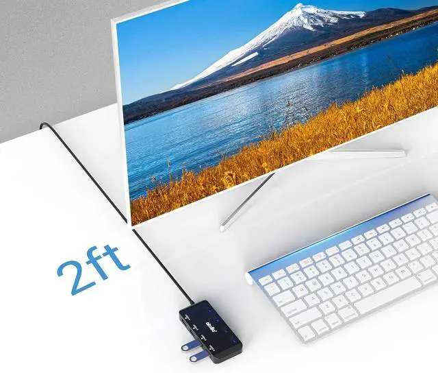 Alt view image 5 of 7 - USB Hub 4-Port USB 3.0 Hub Splitter with 2 ft Extended Cable Ultra Slim Data USB Extender with Individual Power Switches and LED