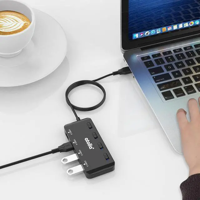 Alt view image 7 of 7 - USB Hub 4-Port USB 3.0 Hub Splitter with 2 ft Extended Cable Ultra Slim Data USB Extender with Individual Power Switches and LED