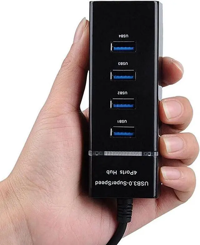 Alt view image 2 of 6 - USB Hub 3.0 USB Port Splitter,4 Port High Speed USB Data Hub with LED Indicator for Laptop, PC, Computer, Mobile HDD, Keyboard,Mouse and More - Black