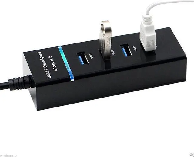 Alt view image 4 of 6 - USB Hub 3.0 USB Port Splitter,4 Port High Speed USB Data Hub with LED Indicator for Laptop, PC, Computer, Mobile HDD, Keyboard,Mouse and More - Black