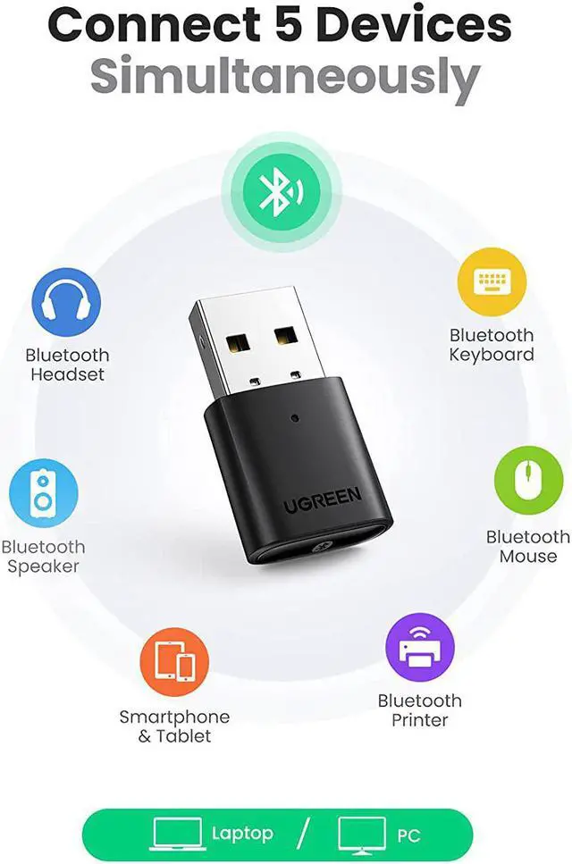 Alt view image 4 of 7 - UGREEN Bluetooth Adapter for PC USB Bluetooth 5.0 Receiver Dongle Mini Size Wireless Computer Adapter Compatible with Desktop Laptop Mouse Keyboard Printer Speaker Support Windows 11/10/8.1/8/7