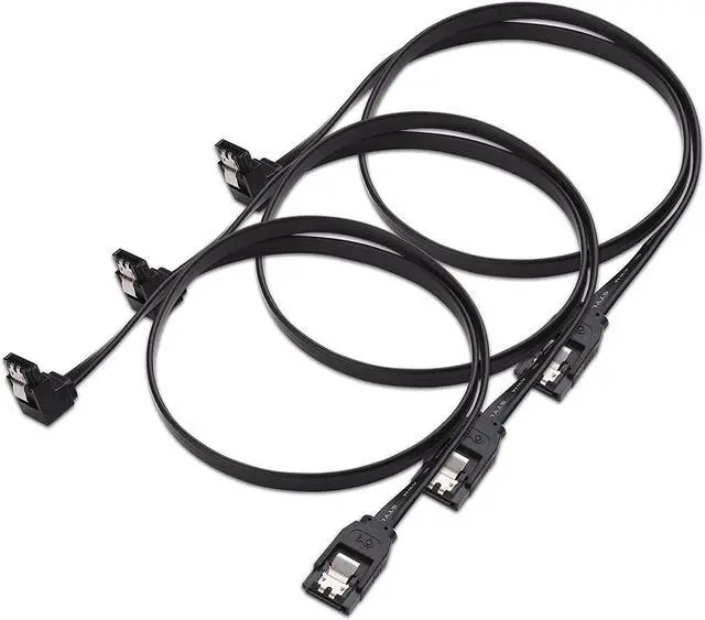 Main image of Good Product Outlet 3-Pack 90 Degree Right Angle SATA Cable 24 Inches (6.0 Gbps SATA III Cable, SATA Cable for SSD, SATA SSD Cable, SATA 3 Cables) Black