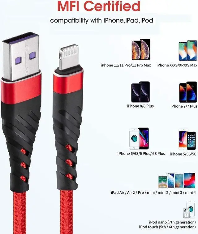 Alt view image 6 of 7 - (2 Pack) Long iPhone Charger 10ft for [MFi Certified],CyvenSmart 10 Foot Lightning Cable Fast Charging Cord 10 Feet for iPhone 12/12 Pro/11/11 Pro/11 Pro Max/XS/XS Max/XR/X/8/8 Plus/7/7 Plus/6 Plus