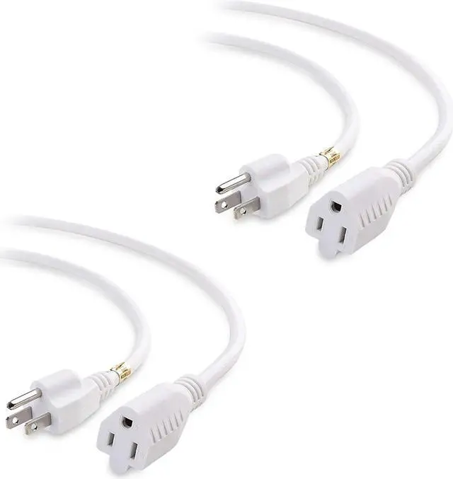 Main image of Cable Matters 2-Pack 16 AWG Heavy Duty Power Extension Cord 6 ft in White UL Listed (Power Cord Extension / 3 Prong Extension Cords NEMA 5-15P to NEMA 5-15R)