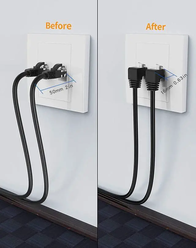 Alt view image 7 of 7 - 2Pack 90 Degree Cat6a Ethernet Cable Shielded 1.5ft Downward Angle, FTP-Cat6 Right Angle ethernet Patch Cable Short RJ45 Network Cable Short for 10Gpbs-Black