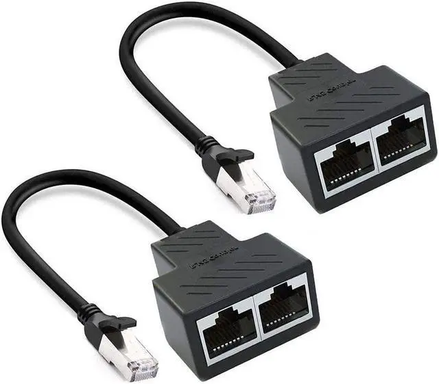 Main image of 2Pack RJ45 Ethernet Splitter Cable Network Adapter 1 Male to 2 Female Suitable Super Cat5 Cat5e Cat6 Cat7 Connector LAN Ethernet Cables Internet Adapter Black
