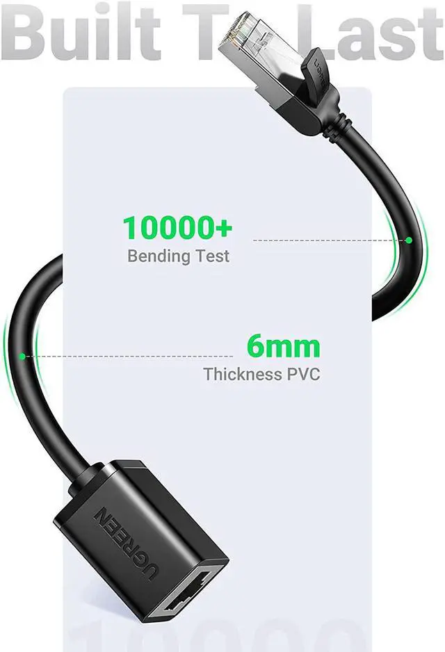 Alt view image 6 of 7 - UGREEN Ethernet Extension Cable Cat6 LAN Cable Extender Cat 6 RJ45 Network Patch Cord Male to Female Connector for Router Modem Smart TV PC Computer Laptop 6FT