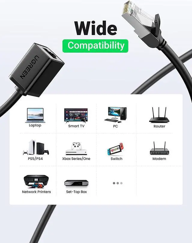 Alt view image 4 of 7 - UGREEN Ethernet Extension Cable Cat6 LAN Cable Extender Cat 6 RJ45 Network Patch Cord Male to Female Connector for Router Modem Smart TV PC Computer Laptop 6FT