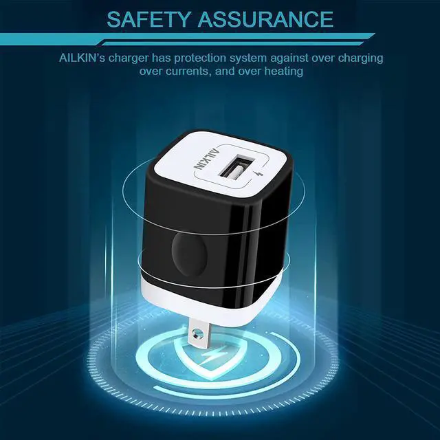 Alt view image 3 of 5 - AILKIN USB Charger Wall Plug, 5Pack-1Port Fast Charging Outlet AC Power Adapter Block Cube Box Brick for Apple iPhone, Samsung Galaxy, Android or Type C Phones Charge Multi USB Base Fast Charging