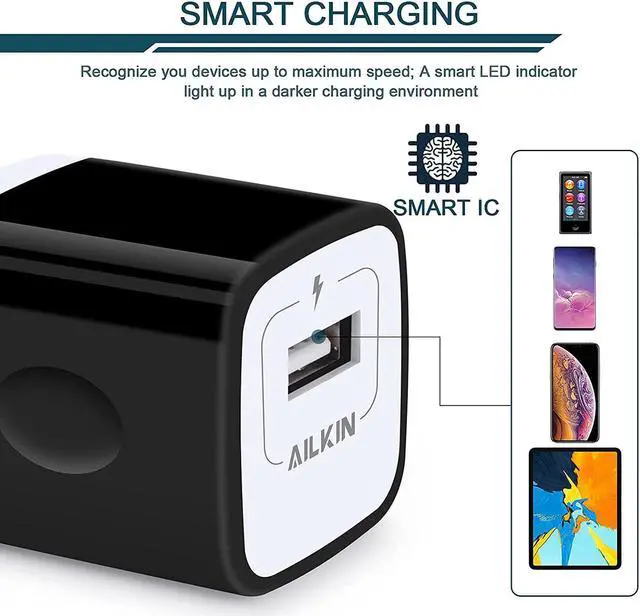 Alt view image 5 of 7 - AILKIN USB Charger Wall Plug, 5Pack-1Port Fast Charging Outlet AC Power Adapter Block Cube Box Brick for Apple iPhone, Samsung Galaxy, Android or Type C Phones Charge Multi USB Base Fast Charging