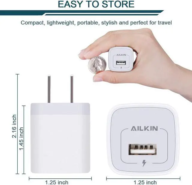 Alt view image 2 of 7 - AILKIN USB Charger Wall Plug, [5Pack-1Port] Fast Charging Outlet AC Power Adapter Block Cube for iPhone, iPad, Samsung, Camera, Android or Type C Phones & Tablets Charge Multiple USB Hub Station Base