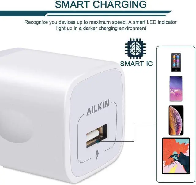 Alt view image 3 of 7 - AILKIN USB Charger Wall Plug, [5Pack-1Port] Fast Charging Outlet AC Power Adapter Block Cube for iPhone, iPad, Samsung, Camera, Android or Type C Phones & Tablets Charge Multiple USB Hub Station Base