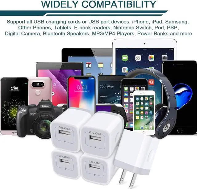 Alt view image 7 of 7 - AILKIN USB Charger Wall Plug, [5Pack-1Port] Fast Charging Outlet AC Power Adapter Block Cube for iPhone, iPad, Samsung, Camera, Android or Type C Phones & Tablets Charge Multiple USB Hub Station Base