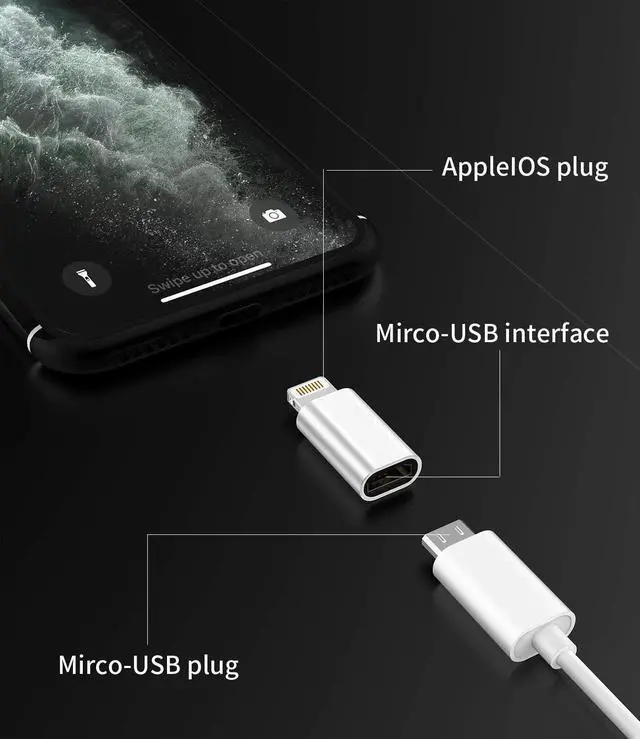 Alt view image 2 of 7 - 3-Pack Micro USB to Lightning Adapter Lightning Male to Microusb Female Adapter for Apple iPhone 5s 6 6s 7 8 Plus se2 x xr xs 12 11 Mini max pro Ipad Connector Converter Port