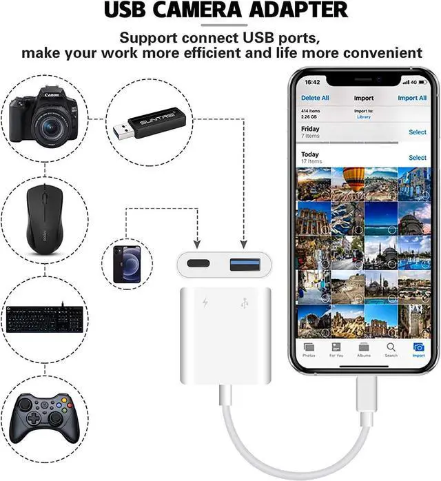 Alt view image 3 of 7 - Lightning to USB 3.0 OTG Adapter for iPhone iPad USB Camera Adapter with Fast Charging Port