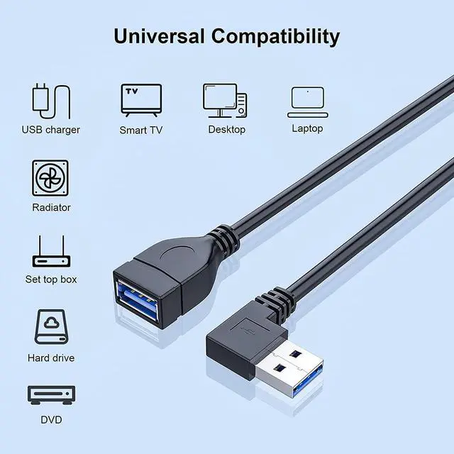 Alt view image 2 of 7 - SuperSpeed USB 3.0 Male to Female Extension Data Cable Left and Right Angle 2PCS (20CM 8IN)