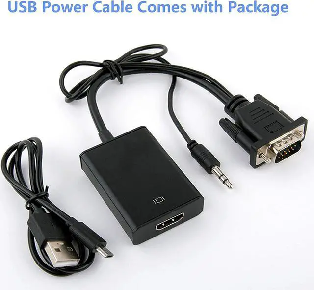 Alt view image 6 of 7 - VGA to HDMI Adapter for Connecting Traditional VGA Interface Laptop PC to HDMI Monitor or Projector 1080P VGA Male to HDMI Female Converter with 3.5mm Audio Lead and Power Supply Port