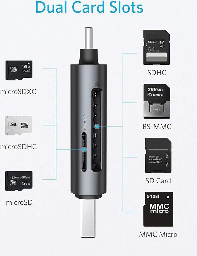 Alt view image 3 of 7 - USB-C and USB 3.0 SD Card Reader PowerExpand+ 2-in-1 Memory Card Reader with Dual Connectors for SDXC SDHC (Micro) SD MMC RS-MMC Micro SDXC Micro SDHC and UHS-I