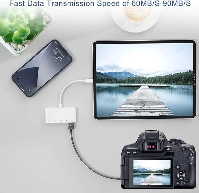 Alt view image 4 of 6 - SD Card Reader USB Camera Adapter to iPhone,5 in 1 USB OTG Camera Connection Kits Adapter with SD TF Card Reader and 3.5mm Headphone Jack and Charging Adapter for iPhone 14 13 Pro/iPad with iOS 15