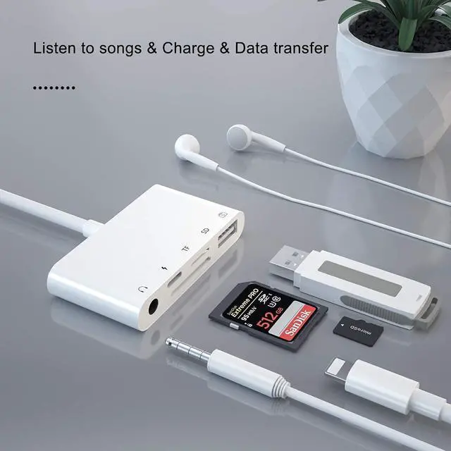 Alt view image 5 of 6 - SD Card Reader USB Camera Adapter to iPhone,5 in 1 USB OTG Camera Connection Kits Adapter with SD TF Card Reader and 3.5mm Headphone Jack and Charging Adapter for iPhone 14 13 Pro/iPad with iOS 15