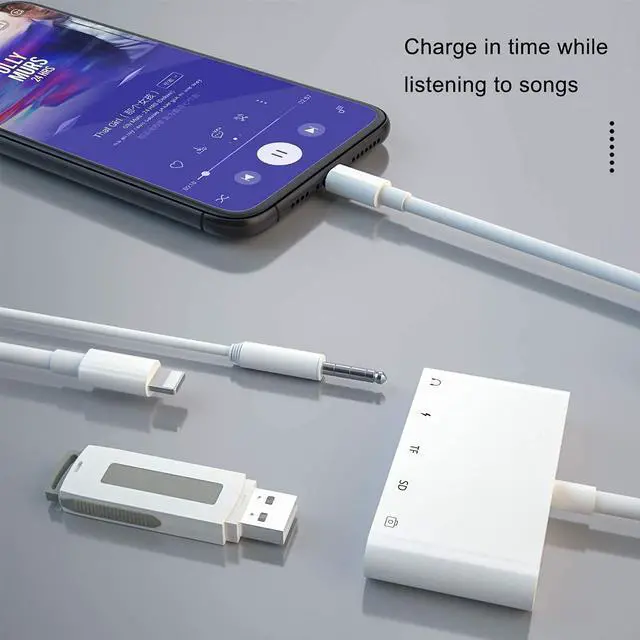 Alt view image 6 of 6 - SD Card Reader USB Camera Adapter to iPhone,5 in 1 USB OTG Camera Connection Kits Adapter with SD TF Card Reader and 3.5mm Headphone Jack and Charging Adapter for iPhone 14 13 Pro/iPad with iOS 15