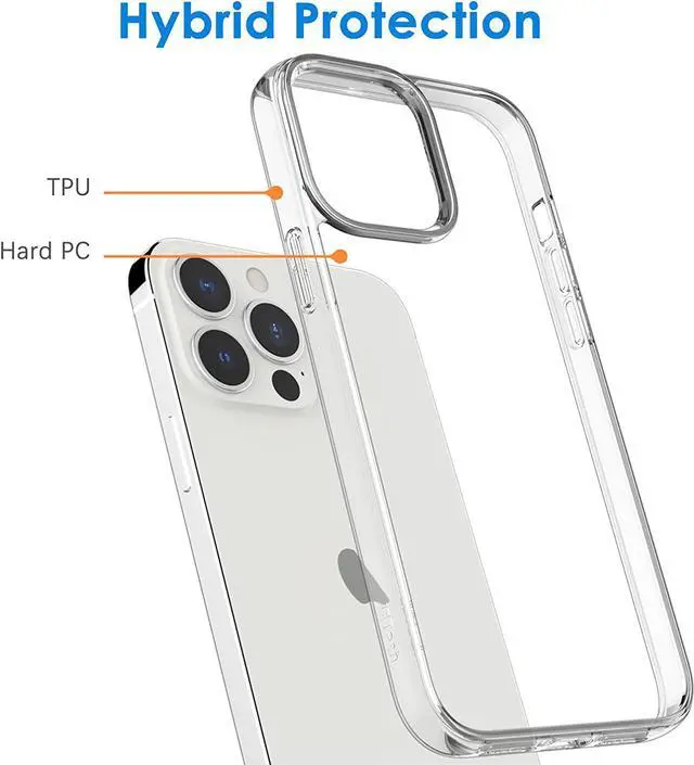 Alt view image 3 of 6 - Case for iPhone 13 Pro 6.1-Inch, Non-Yellowing Shockproof Phone Bumper Cover, Anti-Scratch Clear Back (Clear)