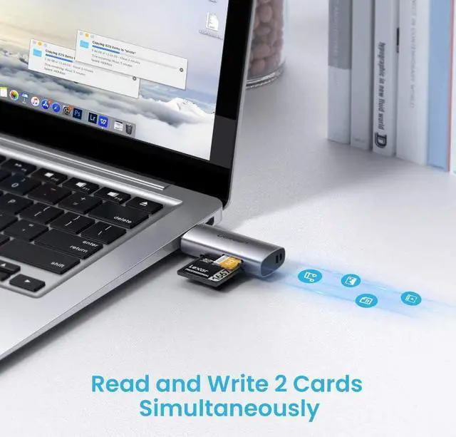 Alt view image 2 of 7 - UGREEN SD Card Reader USB 3.0 Memory Card Reader Adapter Aluminum Dual Slot for SD SDXC SDHC MMC RS-MMC Micro SD TF Micro SDXC Micro SDHC UHS-I for Mac Windows Linux Chromebook PS4 PC