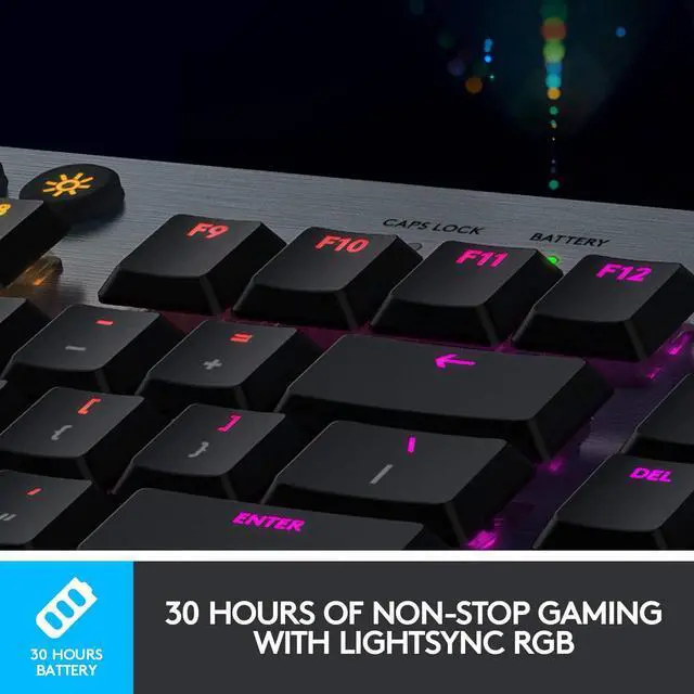 Alt view image 5 of 7 - G915 Mechanical Gaming Keyboard, Low Profile GL Linear Key Switch, LIGHTSYNC RGB, Advanced LIGHTSPEED Wireless and Bluetooth Support,Black