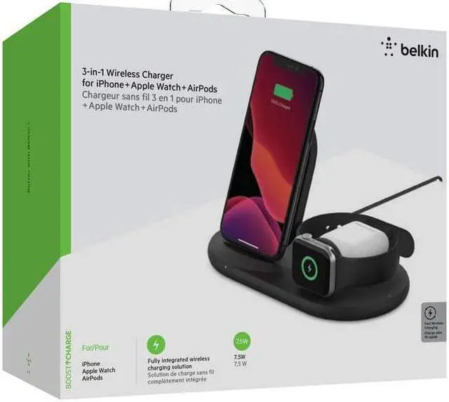 Alt view image 13 of 20 - belkin 3-in-1 wireless charger (wireless charging station for iphone, apple watch, airpods) wireless charging dock, iphone charging dock, apple watch charging stand