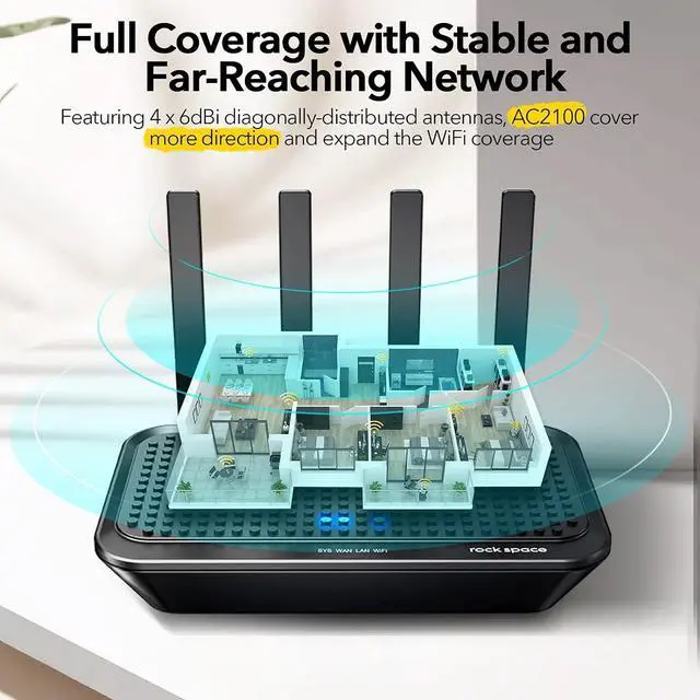 Alt view image 4 of 6 - WiFi Router- AC2100 Dual-Band Smart Wi-Fi Router Upgrades to 2033 Mbps (5G) High-speed, Features MU-MIMO, 4 Gigabit LAN Ports, ONE SSID, Parental Control, Lifetime Internet Security for Video & Gaming