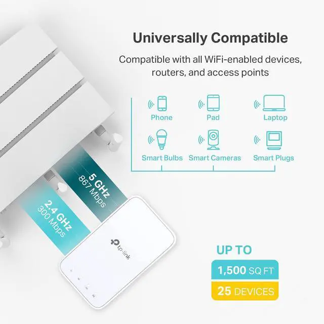 Alt view image 3 of 7 - TP-Link WiFi Extender with Ethernet Port, Dual Band 5GHz/2.4GHz (AC1200)