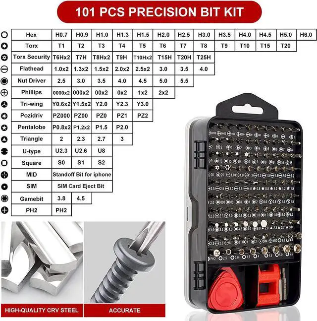 Alt view image 7 of 7 - STREBITO Precision Screwdriver Set 124-Piece Electronics Tool Kit with 101 Bits Magnetic Screwdriver Set for Computer, Laptop, Cell Phone, PC, MacBook, iPhone, PS4, PS5, Xbox Repair