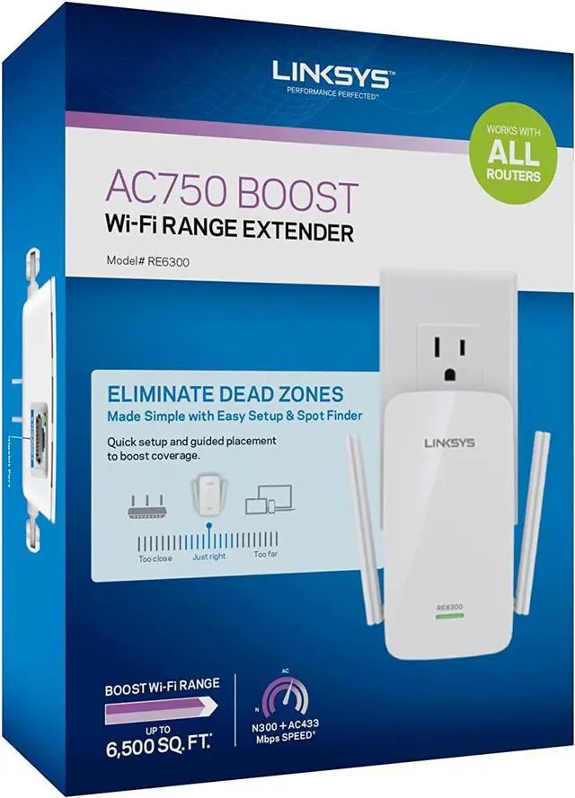 Alt view image 7 of 7 - Linksys WiFi Extender, WiFi 5 Range Booster, Dual-Band Booster, Compact Wall Plug Design, 1,000 Sq. ft Coverage, Speeds up to (AC750) 750Mbps - RE6300