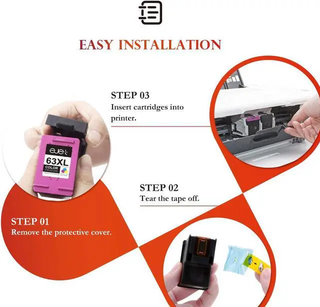 Alt view image 7 of 7 - ejet Remanufactured Ink Cartridge Replacement  63XL 63 XL, High Yield Work with OfficeJet 3830 4650 5255 Envy 4520 4512 4516 Deskjet 1112 3630 3634 3639 3632 2132 Printer (2 Black)