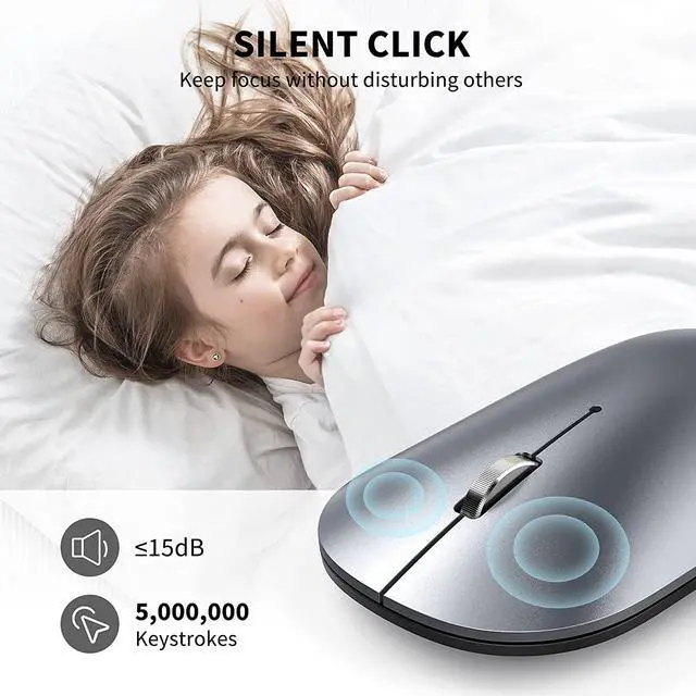 Alt view image 3 of 7 - Bluetooth Mouse, Slim Silent Rechargeable Wireless Mouse Bluetooth 5.0/3.0 2.4G Portable Optical Cordless Mice with USB Receiver 4 Adjustable DPI for MacBook iPad Windows Computer Laptop PC