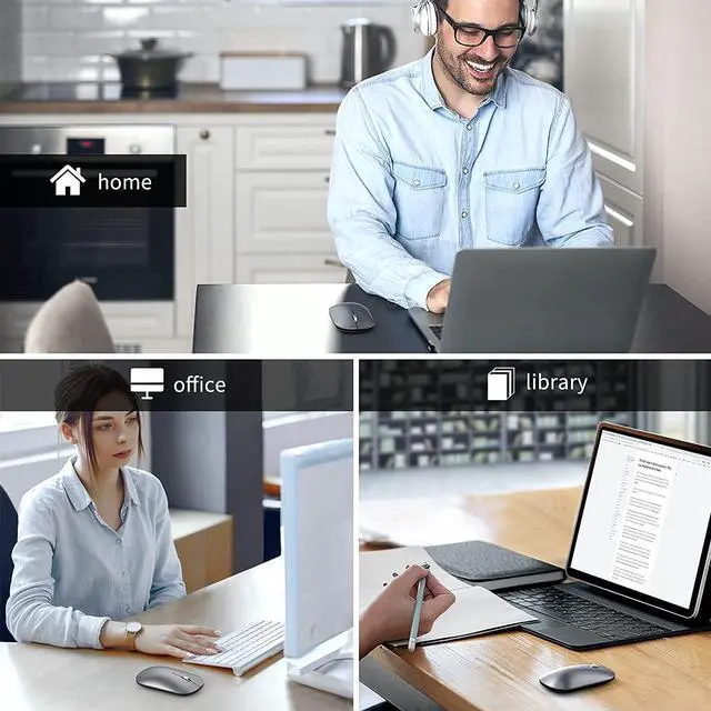 Alt view image 7 of 7 - Bluetooth Mouse, Slim Silent Rechargeable Wireless Mouse Bluetooth 5.0/3.0 2.4G Portable Optical Cordless Mice with USB Receiver 4 Adjustable DPI for MacBook iPad Windows Computer Laptop PC