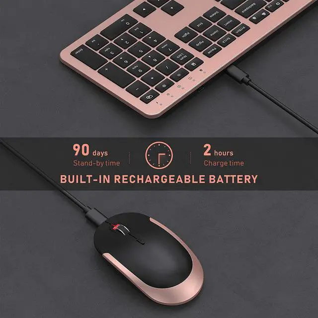 Alt view image 2 of 7 - seenda Rechargeable Wireless Keyboard Mouse Combo Full Size Cordless Keyboard & Mouse Sets with Build-in Lithium Battery Ultra Thin Quiet Keyboard Mice (Black and Rose Gold)