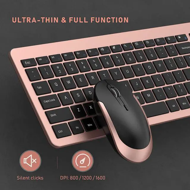 Alt view image 6 of 7 - seenda Rechargeable Wireless Keyboard Mouse Combo Full Size Cordless Keyboard & Mouse Sets with Build-in Lithium Battery Ultra Thin Quiet Keyboard Mice (Black and Rose Gold)